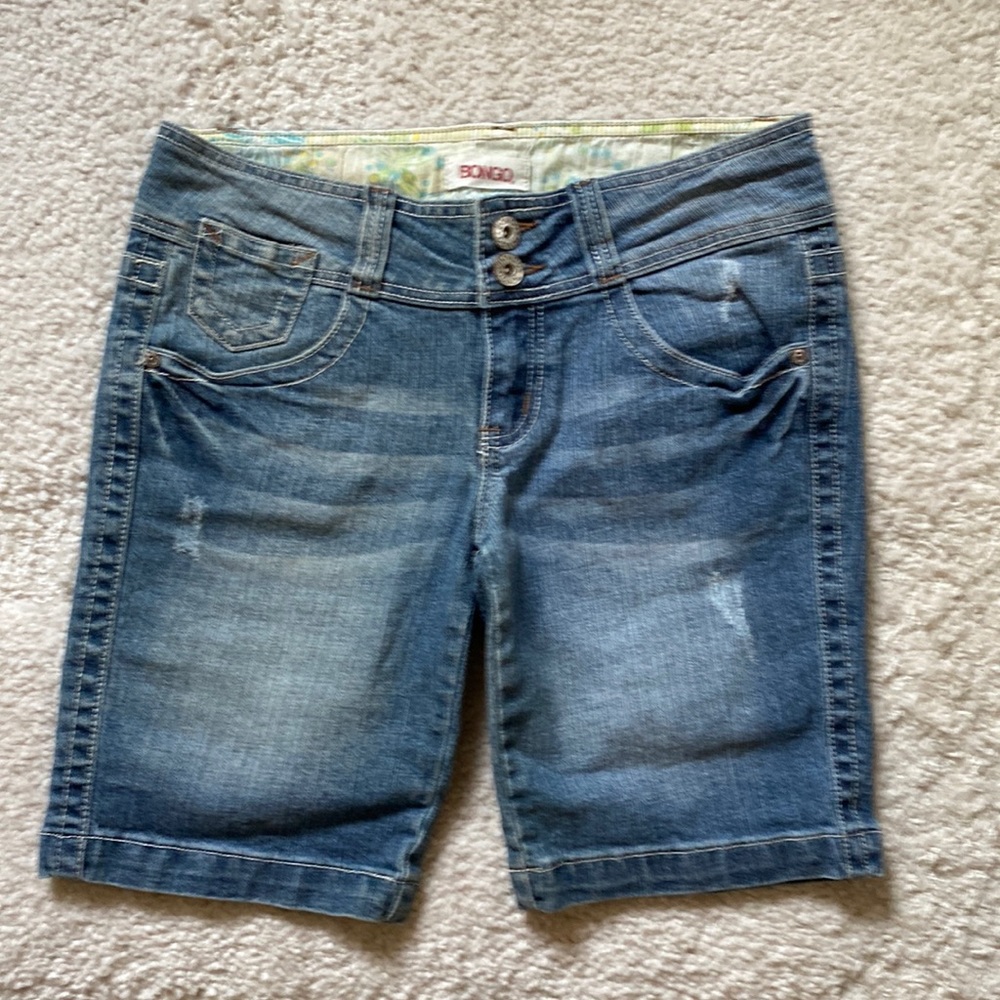 Vintage BONGO 90’s Distressed Denim  Shorts low rise hip hugger Junior size 9/10